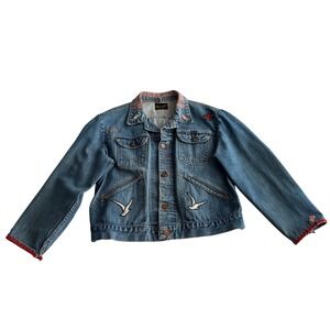 Wrangler VTG Made in USA Black Label Hand Embroidered Hippie Trucker Jacket M‎